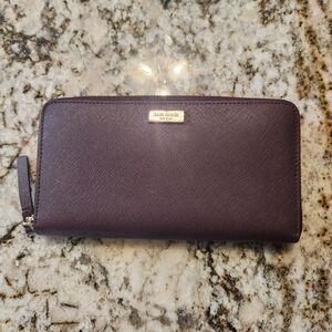 Kate Spade Wallet, Burgundy Zip, Larger Size, Maroon Red EUC